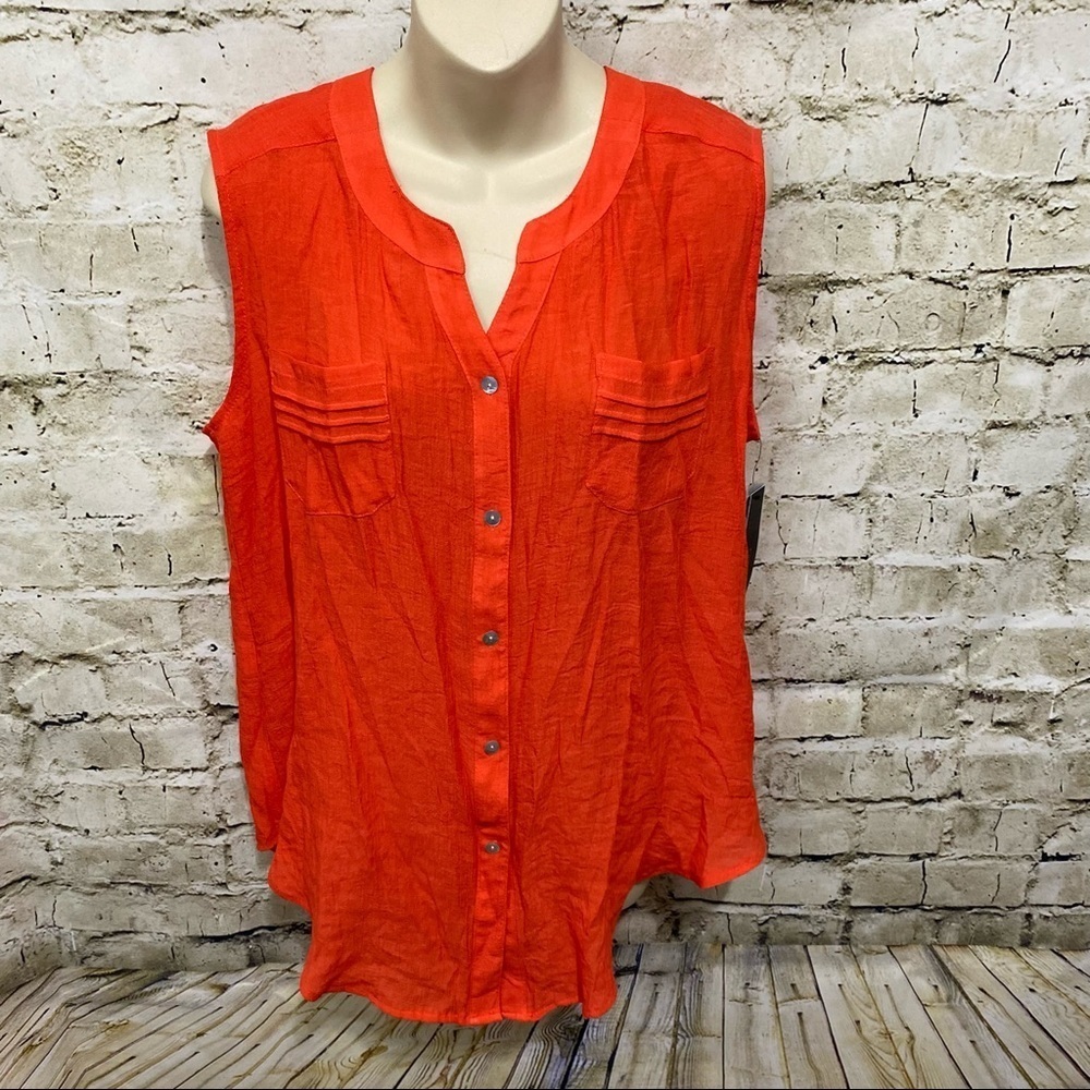 NWT AB Studio Orange Crepe V Neck Sleeveless Blouse‎
